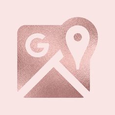 a pink and white logo with the letter g on it