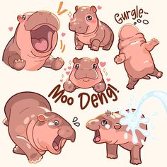 cartoon hippos with different expressions and expressions