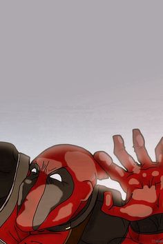 the deadpool is laying down with his hands up