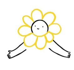 a drawing of a person with a flower on their head and arms in the air