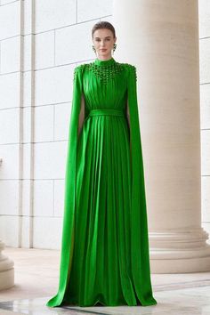 Halcyon Cape Pleated Silk Floor Length Dress - MEAN BLVD Dress With Shoulder Cape, Silk Floor Length Dress, Cape Sleeve Dress, Shoulder Cape, Outwear Fashion, Mean Blvd, Floor Length Dress, Dress Classy, Capes For Women