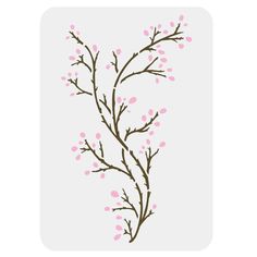 a branch with pink flowers is shown in the shape of a square frame on a white background