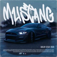 a poster advertising a car show with the name mustang on it's front and side