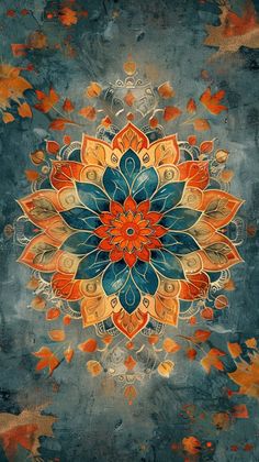 an artistic painting with orange and blue colors