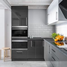 the kitchen is clean and ready for us to use it's stainless steel appliances