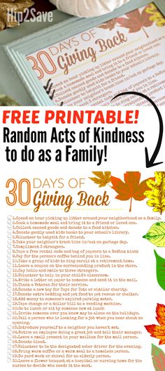 an autumn printable with the text free printable random acts of kindness to do as a family