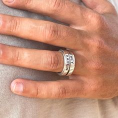 ♥ A new personalized piece of jewelry from BUNIQE: Custom Engraved Fidget Spinner Ring, handcrafted from 925 Solid Sterling Silver.  * This sophisticated piece is a stylish accessory and personalized spinning band, perfect for His and her Valentine's Day.  * Engrave your family kids' names, a particular date, or any custom engraving, including your secret message, initials, or a significant date, to make this ring a truly sentimental gift.  * Whether it's for your best dad or loving mom, this ri Customizable Adjustable Sterling Silver Engraved Ring, Adjustable Customizable Engraved Sterling Silver Ring, Meaningful Engraved Silver Rings, Customizable Adjustable Silver Engraved Ring, Meaningful Silver Stackable Jewelry, Adjustable Sterling Silver Jewelry With Engraved Text, Silver Symbolic Jewelry With Engraved Text, Spiritual Sterling Silver Jewelry With Engraved Text, Meaningful Sterling Silver Jewelry With Engraved Text