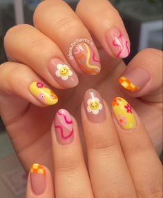 Nagellack Trends, Hippie Nails, Easy Nails, Summery Nails, Cute Gel Nails, Nails For Kids, Short Acrylic Nails Designs