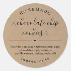 homemade chocolate chip cookies label with instructions