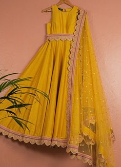 Mustard Yellow Anarkali With Scallop Dupatta Anisha Shetty - Fabilicious Fashion Mustard Yellow Anarkali Dress, Yellow Anarkali Dress, Work Bottoms, Yellow Haldi Outfit, Haldi Dress For Bride, Yellow Anarkali Suits, Scallop Dupatta, Mustard Yellow Outfit, Yellow Anarkali