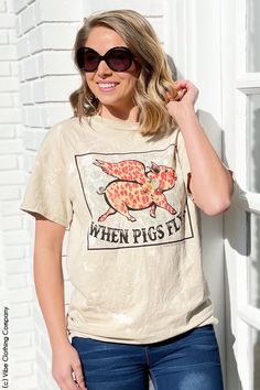 Shipping from the US. Easy 30 day return policy, 100% cotton, Double-needle neck, sleeves and hem; Roomy Unisex Fit. 80s Style Outfits, When Pigs Fly, Pigs Fly, Flying Pig, Vibe Clothes, 80s Fashion, Soft Style, Clothing Company, Graphic Tee