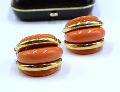 Vintage signed KJL gold tone and mod orange Lucite half hoop clip on earrings, In good vintage condition, It's 1" long  7/8" wide and 3/8". Weighs 1.1 Oz. Thanks, Vintage Orange Round Earrings, Formal Orange Clip-on Earrings, Orange Clip-on Earrings For Formal Occasions, Vintage Orange Clip-on Earrings, Vintage Signs, Clip On, Clip On Earrings, Diy Jewelry, Gold Tones