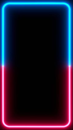 a square neon frame on a black background with red and blue lights in the middle