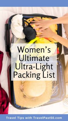 Women's Ultra-Light Packing List Ultralight Travel Packing, Packing For International Trip, Packing International Travel, Pack For Thanksgiving Trip, Packing Tips For International Travel, Five Day Packing List, How To Pack For International Travel, How To Pack For 3 Days, Packing Light For Italy