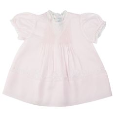 An exquisite slip dress sure to take your breath away - this baby girl outfit is the one you've been searching for! It is classy, elegant, and vintage style, just right for your little one's special occasion, Easter, or to add to her everyday layette collection. Fluted lace trims the neck and sleeve cuffs for a delicate, feminine look. The bodice features a V design insert of floral embroidery above hand stitched pintucks going into soft pleats. Lace inserts patterned with embroidered flowers li Feltman Brothers, Classic Baby Clothes, Baby Layette, Vintage Baby Clothes, Vintage Baby Girl, Christening Gowns, Feminine Look, Girl Clothes