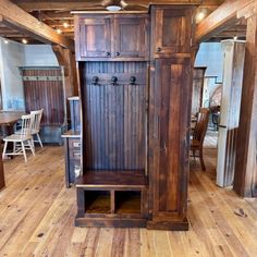 Hall tree for mud room L Shaped Hall Tree, Modern Rustic Hall Tree, Hall Tree Antique Door, Vintage Door Hall Tree, Reclaimed Door Hall Tree, Hall Tree Bench, Rustic Furniture Diy, Street House