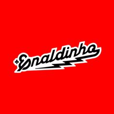 an old school style sticker with the word's name in black on a red background