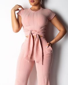 Pure Color Casual Short Sleeve Two-piece Set sold by woosus on Storenvy Cute Two Piece Outfits, Hipster Summer, High Value Woman, Women Bottoms, Two Piece Outfits, Cool Looks, Jumpsuit Elegant, Professional Wardrobe, Business Dress