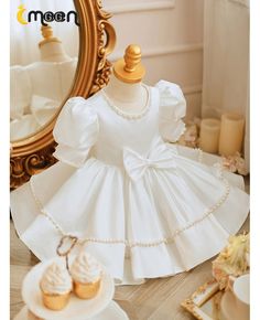 Get 10% off now! Buy elegant white satin ruffled flower girl dress with beading pearls at cheap price online. Free stable shipping and pro custom service since 2009. White Princess Dress With Pearl Embroidery, Elegant Satin Princess Dress With Ruffles, White Princess Dress With Satin Bow, White Elegant Pageant Dress With Ruffles, Elegant White Pageant Dress With Ruffles, White Satin Dress For First Communion, White Ruffled Pageant Dress For First Communion, White Princess Dress With Satin Bow For Dress-up, Satin Ruffle Dresses For Baptism