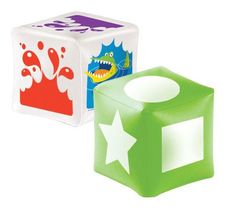 two cubes with different designs on them, one is green and the other is white