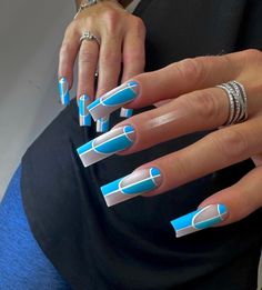 Nail arts/ nail polish/ blue Bedazzle Nails, Mommy Nails, Bedazzled Nails, Fingernail Ideas, Character Nails, Color Block Nails, Abstract Nails, Designer Nails