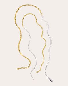 A stunning mix of metals, this 18-karat necklace combines a white gold paper clip chain with a yellow gold anchor chain. A single diamond drop and smaller stones along the clasp offer just the right amount of shimmer. From Milamore’s Duo Chain Collection, a sophisticated contrast of modern and vintage elements for timeless, androgynous appeal. Lobster claw clasp Recycled 18k yellow and white gold, diamond Carat: 0.06 ctw Polish with soft cloth Made in Japan Measurements Chain length: 19.68in | M Vintage Elements, Anchor Chain, Gold Diamond Necklace, Gold Paper, Diamond Carat, Women Diamond, Diamond Drops, Paper Clip, Chain Lengths