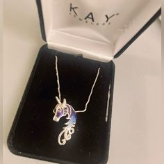 Girls White Gold Unicorn Necklace From Kay Jewelers. Brand New Kay Jewelers Necklaces, Magical Iridescent Pendant Necklaces, White Unicorn Print Jewelry For Gift, Diamond Infinity Necklace, Pegasus Necklace, Dancer Necklace Pendants, Unicorn Necklace Jewelry, Heart Pendent, Floating Diamond Necklace