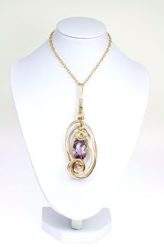 25.5 ct Amethyst 14K Gold-filled Wire Wrapped Pendant - johnsbrana - 4