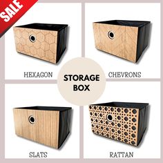 four storage boxes with different designs and sizes for sale on the same day as they are sold