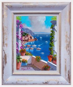 Amalfi painting,Italian painter,Silvio Valli,"Vertical window on the sea",Amalfitan Coast painting,Italy seaside,Italian wall decor,original by ItalyPaintings on Etsy