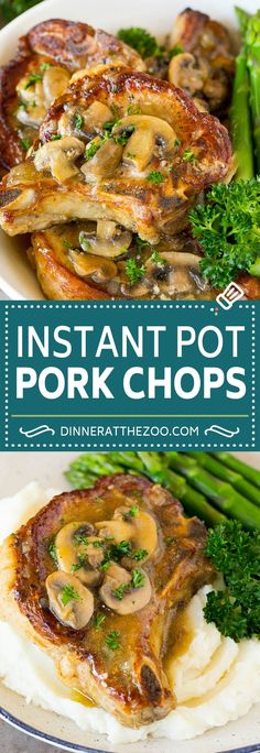 an image of instant pot pork chops on mashed potatoes