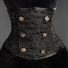 New This Corset/Waist Cincher Can Be Worn Over Any Blousy Top To Add A Bit Of Medieval Or Steampunk Flair To Your Renaissance Outfit, Whether A Maiden, Wench, Or Lass. This Corset Has A 3 Hook Front With Gromet Laced Back Tie And An Inner Back Modesty Flap- Over Panel Is Attached With Gold Metal Buttons- Steel Metal Boning- Quality Made. Imported From Prague Solid Black Brocade- Black Cotton Canvas Inner Lining And Black Lacing Cord. Silver Metal Front Hook Claps And Gold Colored Buttons. Height Black Fitted Vintage Corset Belt, Fitted Corset With Button Closure, Vintage Black Corset, Ren Faire Outfits, Gold Corset, Cincher Corset, Waist Cincher Corset, Corset Waist, Punk Outfits