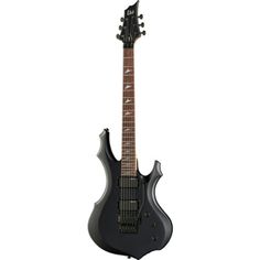 an electric guitar is shown with the neck and pickuper in black, on a white background