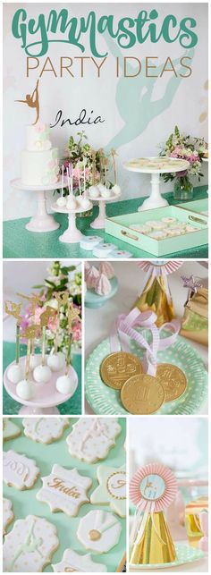 a collage of photos with cake, cookies and decorations