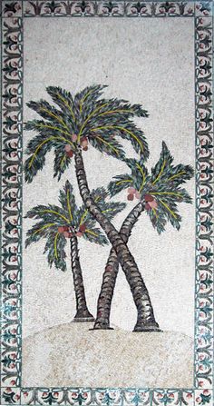 two palm trees are depicted in this mosaic