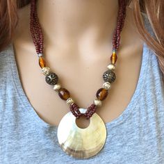 Light Weight Brand New Necklace. Never Worn 20 Inches Pendant 2.5" (Diameter) Autumn Accessories Jewelry, Big Bead Necklace, Collar Hippie, Large Bead Necklace, Fall Designs, Nice Jewelry, Beaded Necklace Designs, Beaded Tassel Necklace, Beaded Pendant Necklace