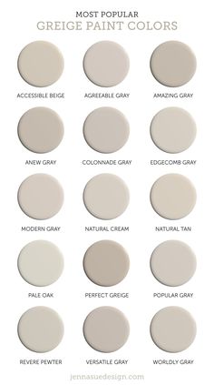 the most popular paint colors for walls and floors in different shades, from neutral to white