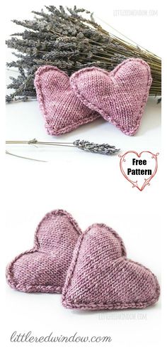 two knitted hearts sitting next to each other