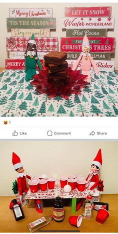 two photos side by side, one with christmas decorations and the other with candy