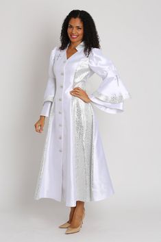 Diana 8147 Ministry Apparel, Clergy Women, Long Puff Sleeve Dress, Long African Dresses, Surprise Engagement, Embellished Skirt, Wedding Week, Denim Maxi Dress, Flare Long Sleeve