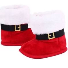 Festive Santa Slippers. Very Warm And Cute For Your Baby Santa This Holiday Season. New Santa Slippers, Slippers For Kids, Elf Slippers, Multi Colored Heels, Baby Santa, Bootie Slippers, Christmas Slippers, Baby In Snow, Bunny Slippers