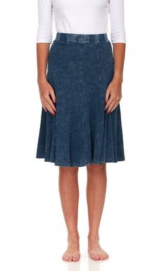 PRICES MAY VARY. COMFORT: Pull On closure, Wide elasticized waistband for a flattering fit. Super soft, with the perfect amount of stretch and amazing recovery. DETAILS: Model measurements: 5'10 wearing a size small. Flattering Midi stonewash denim skirt. Availible in Knee and a longer 27 Inch length. Looks great dressed up or down, for any occasion. AUTHENTIC STYLING: Fit and Flare style with a waistband that sits at one's true waist. PREMIUM QUALITY: Skirts made from premium material. Fashiona Denim Skirt Pattern, Light Denim, Jean Skirt, Skirt Pattern, Amazon Women, Fit And Flare, Clothing Store, Denim Skirt, Casual Skirts