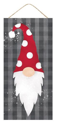 Gnome Large Dots Hat - Christmas Gnome Wood Wall Door Hanger Sign - 12 Inches x 12 Inches Wood Santa, Santa Gnome, Wreath Project, Christmas Paintings On Canvas, Wreath Making Supplies, Christmas Painting, Holiday Wall Art, Paint Night, Easy Canvas Painting