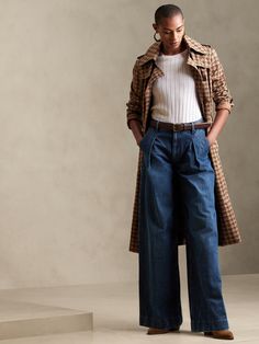 Côte Wide-Leg Jean | Banana Republic Pleated Wide Leg Jeans Outfit, Ultra Wide Leg Jeans Outfit, Long Wide Leg Jeans Outfit, Wide Leg Trousers Outfit Winter, Wide Leg Denim Outfit, Fall Dressing, Wide Leg Jeans Outfit, 2024 Style, Banana Republic Jeans