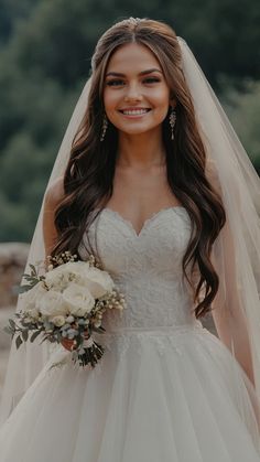 a woman in a wedding dress holding a bouquet