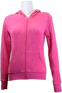 Hot Pink Velour Zip HoodieSize to XXXL Kangaroo pockets, 2" banded waist and cuffs, long sleeves.Velour Hoodie hits below the waist, closer to the hip for true comfort AND sexiness.Cut nap up and enzyme-washed for supreme softness.Our womens velour sweatsuits are made of 80% Cotton / 20% Polyester.Made in California. Matches the Hot Pink Lounge Pants Click Here for Womens Size Chart & Measurements Embellishing: Please choose either Embroidery or Rhinestones then fill in what you would like y Hot Pink Zip Up Hoodie, Velour Sweatsuits, Pink Lounge Pants, Hot Pink Jacket, Strawberry Soda, Pink Lounge, Zip Hoodies Womens, Juicy Couture Tracksuit, Womens Sweatshirts Hoods