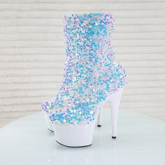 Adore 1042 White Multi Sequin High Heel Platform Ankle Boots US Sizes NY | Totally Wicked Footwear High Heel Platform Ankle Boots, Thigh High Platform Boots, High Thigh Boots, White Thigh Highs, Thigh High Heels, Black Thigh High Boots, Leather High Heel Boots, Black Thigh High, Thigh High Boots Heels