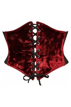 Lavish Dark Red Crushed Velvet Corset Belt Cincher - Daisy Corsets Cute Corset Outfit, Under Bust Corset, Velvet Corset, Corset Outfit, Fitting Pants, Back Back, Jane Clothing, Steel Boned Corsets, Red Corset