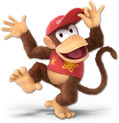 a cartoon monkey wearing a baseball cap and holding his arms up in the air with both hands