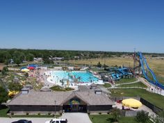 an aerial view of the water park